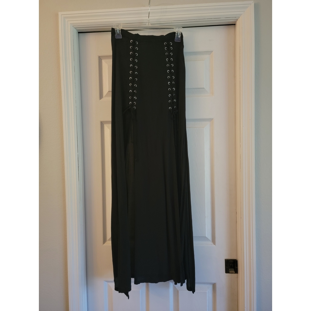 High waist Lace up black maxi with 4 slits